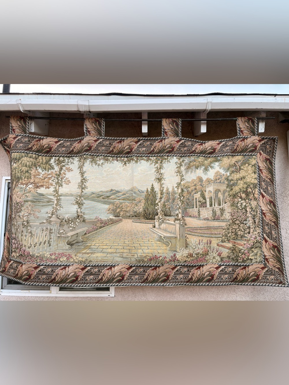 Vintage Italian balcony terrace at Lake Woven Wall decoration  tapestry 77x43